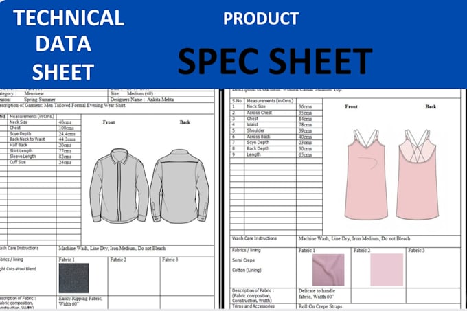 create professional spec sheets, tech packs, and product sell sheets