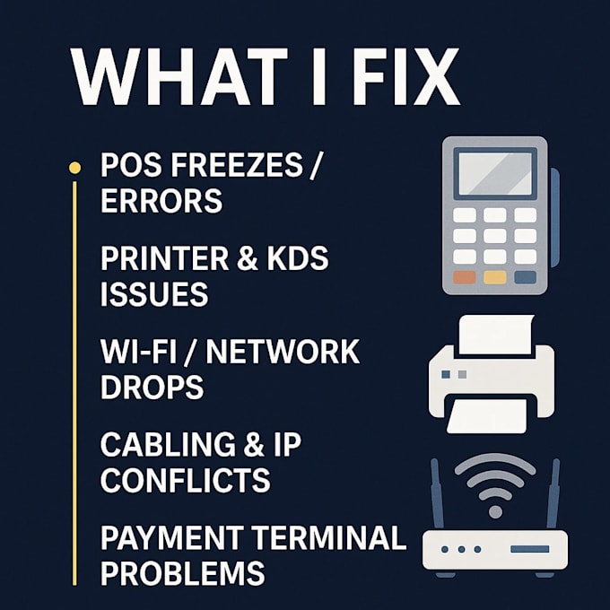 diagnose and fix restaurant pos, printer and network issues