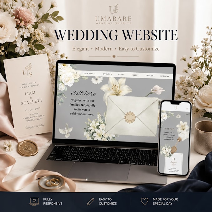 design a beautiful personalized wedding website with rsvp
