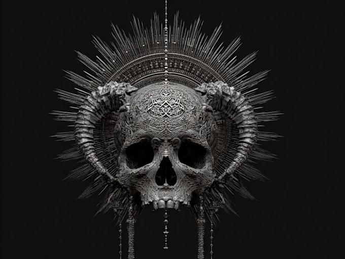 make conceptual dark art skull metal illustration