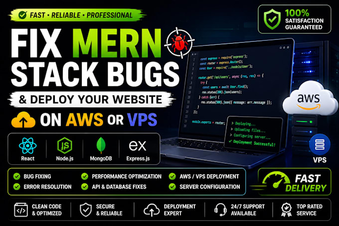 fix react node js mern stack bugs and deployment issues