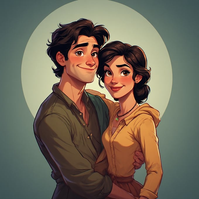 create a romantic couple portrait in my art style