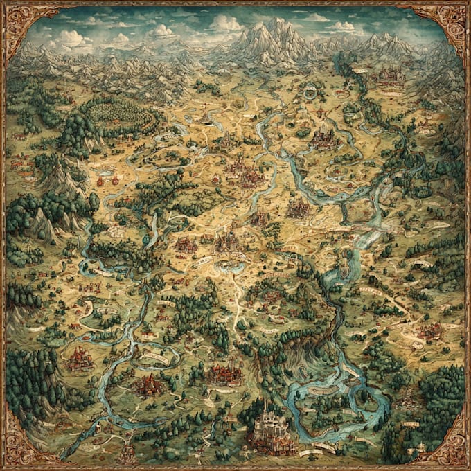 illustrate medieval fantasy and sci fi maps