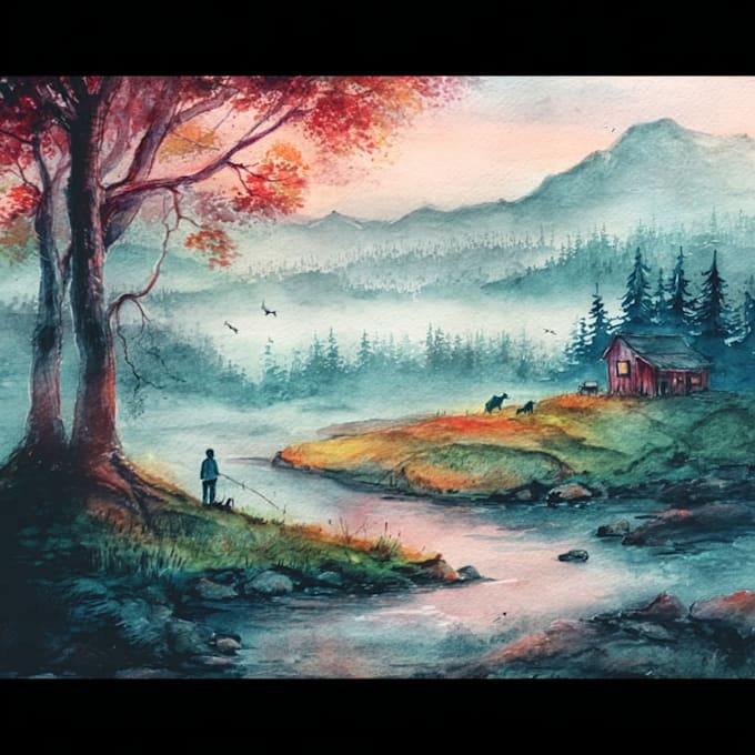 draw a watercolor landscape illustration