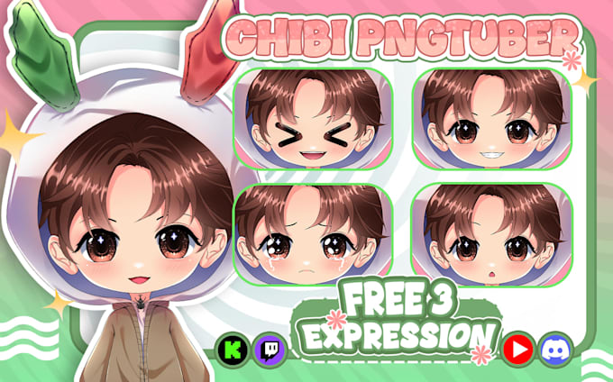 design custom chibi png tuber model with cute style vtuber for streaming