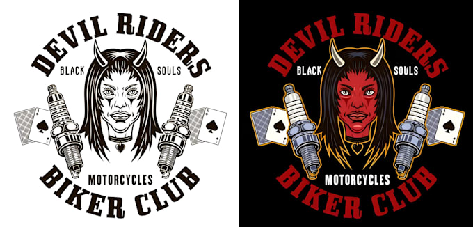 create vector devil biker club emblem logo badge