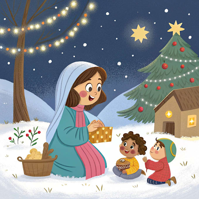 christmas children book illustration, bible illustration