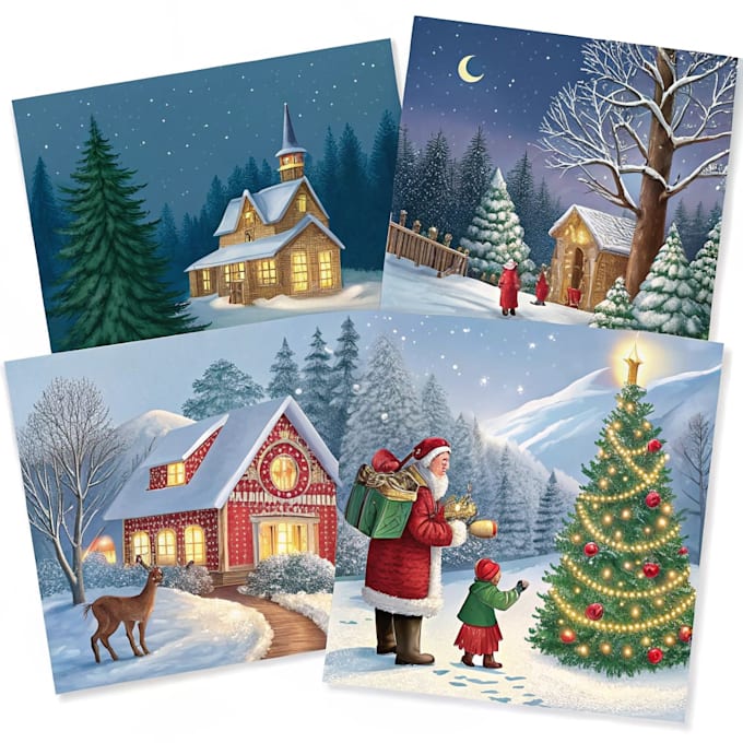create a beautiful illustrated christmas card