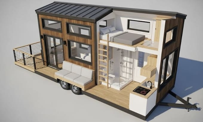 design a 3d tiny house plan, tiny home model, cabin and small house layout
