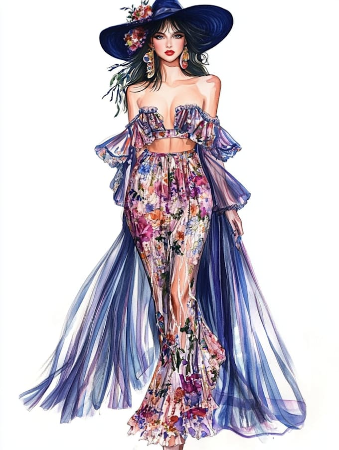 Draw a fashion illustration, portrait, sketch by Megpolk | Fiverr