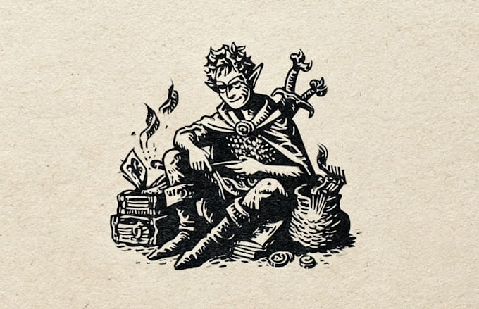 make dnd characters in vintage linocut art