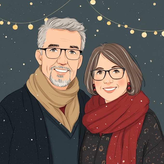 make custom christmas cartoon portrait for couples