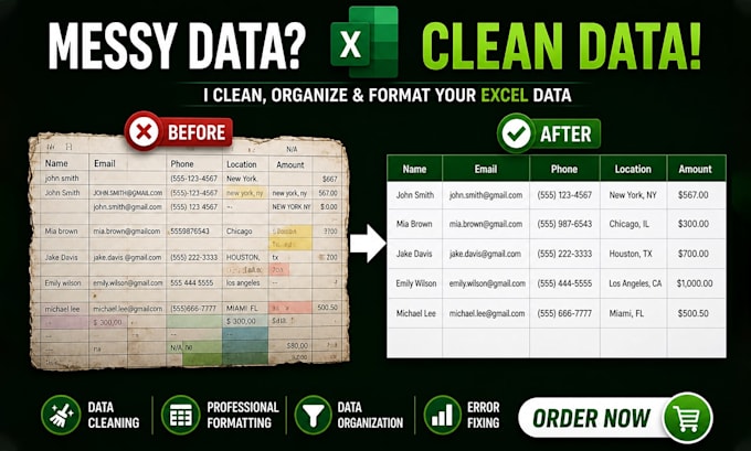 clean, format and merge data in excel and google sheets