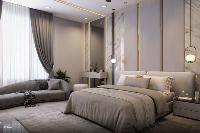 refurnish 3d master bedroom, luxury design, makeup area, bathroom rendering