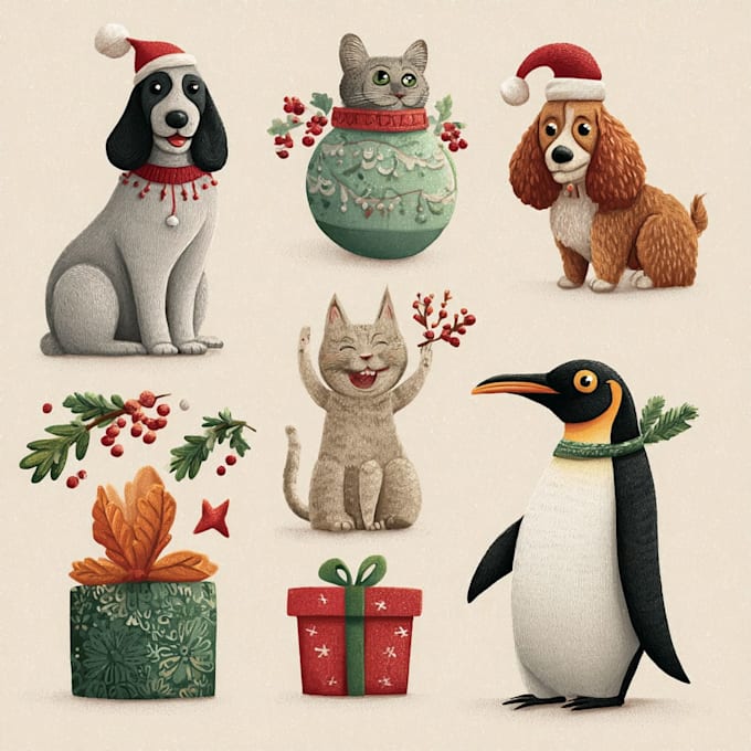 make a christmas pet portrait or illustration