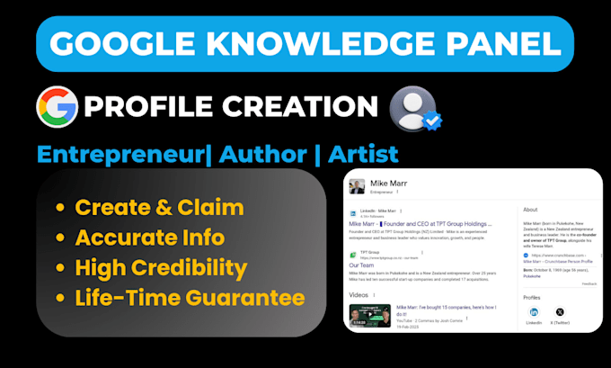 develop a complete and verified google knowledge panel for you