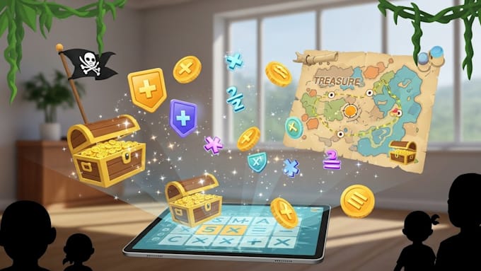 develop an ar math adventure treasure hunt game for kids to learn math