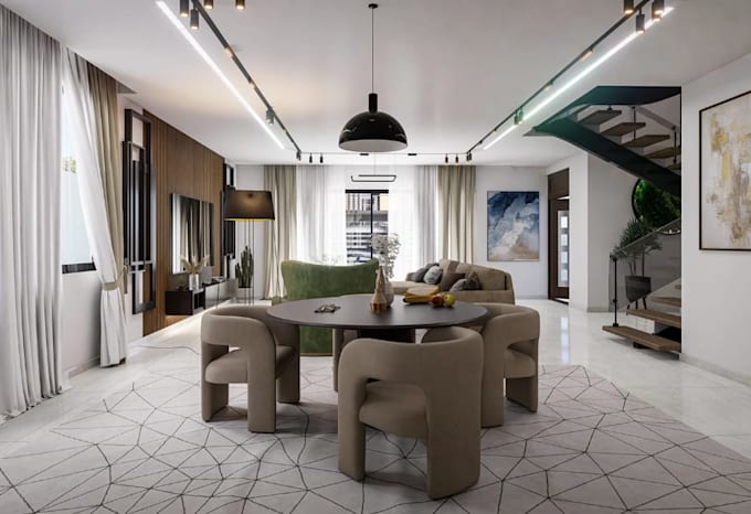 redesign apartment interior, 2d floor plan, basement layout, realistic rendering