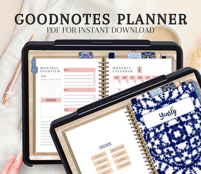 create aesthetic digital planners journals notebooks hyperlinked planner tracker