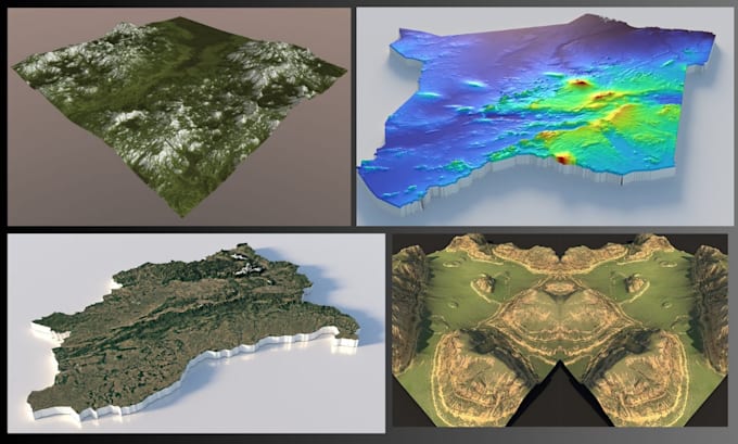 create stylized 3d environments, 3d terrains and landscape models, 3d relief map