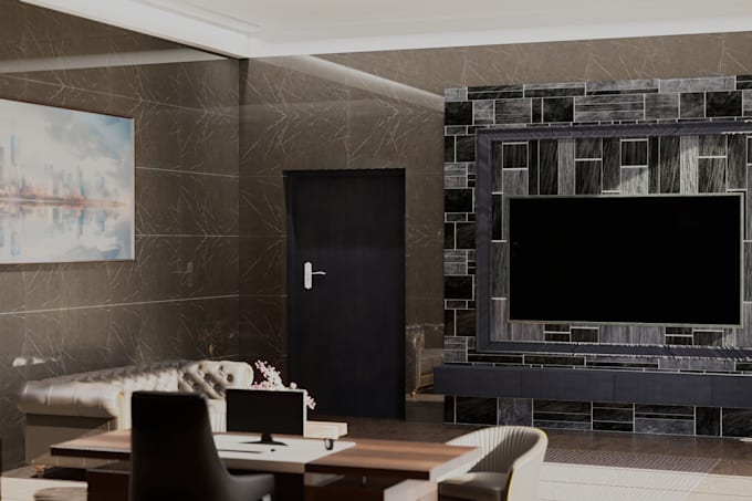 design a modern office interior with realistic 3d renders