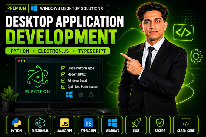 develop desktop apps using python or electron js and typescript