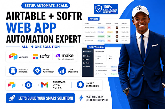 setup airtable database, softr webapp, make com automation, airtable expert