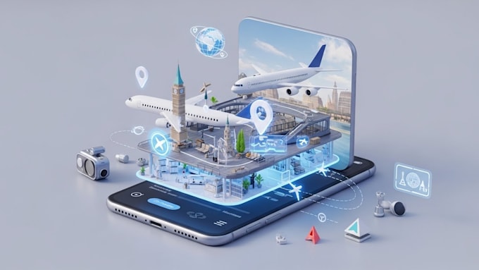 develop a virtual airport and travel simulator app in 3d