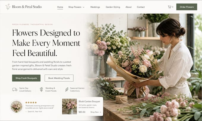 build squarespace florist website flower online store redesign garden website