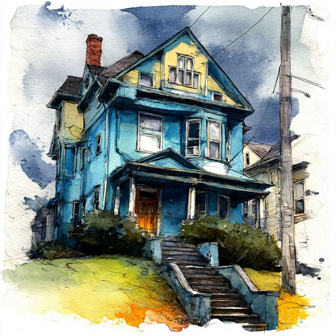 do an watercolor house portrait