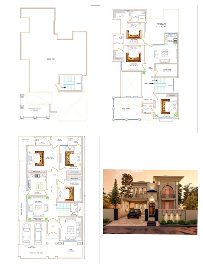 design autocad 2d drawings, floor plans,  and elevations