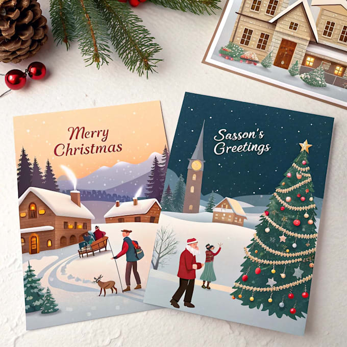 draw christmas illustrations and cards for you