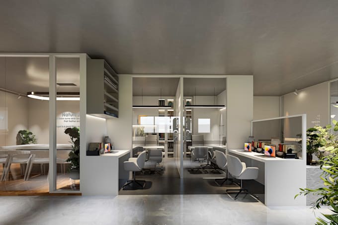 design modern office interior and create realistic 3d interior renderings