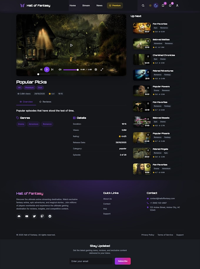 design a premium streaming web app UI in nextjs and tailwind