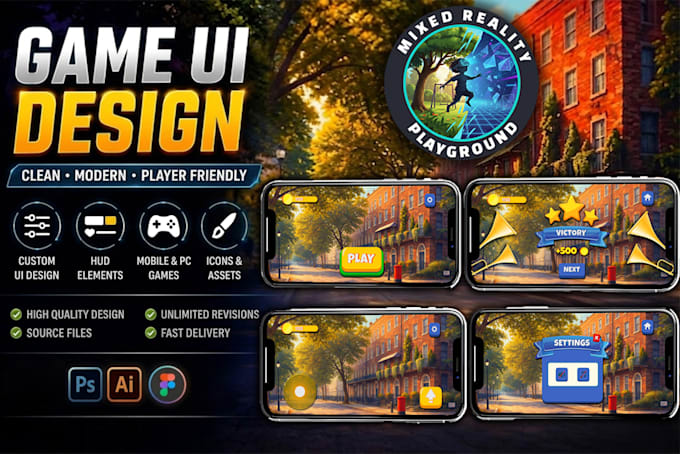 design professional game UI, hud, menus, buttons, and loading screens