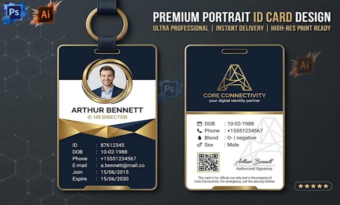 design a professional id badge id card name card and lanyard