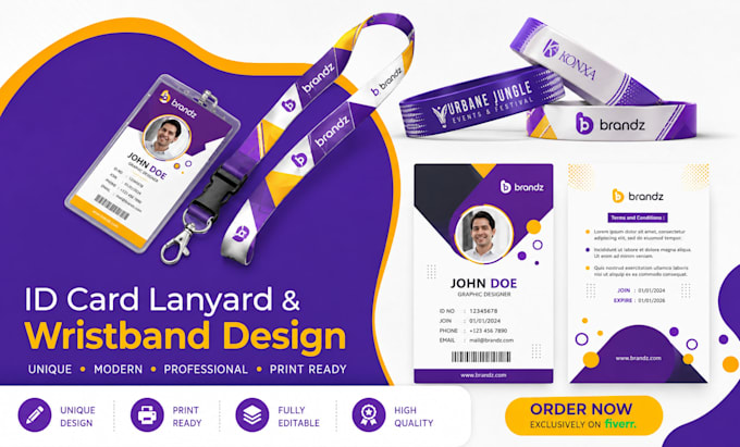 do a professional id badge id card name card and lanyard