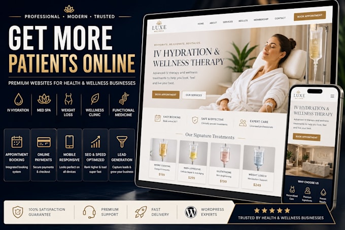 design iv hydration website, iv therapy website, wellness and med spa website