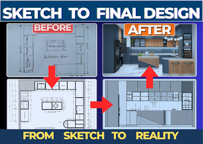 do kitchen cabinet, 2d millwork, shop drawings in autocad, 3d model with render