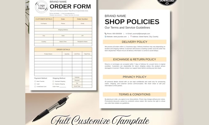 canva order form invoice client record sheet service agreement fillable form
