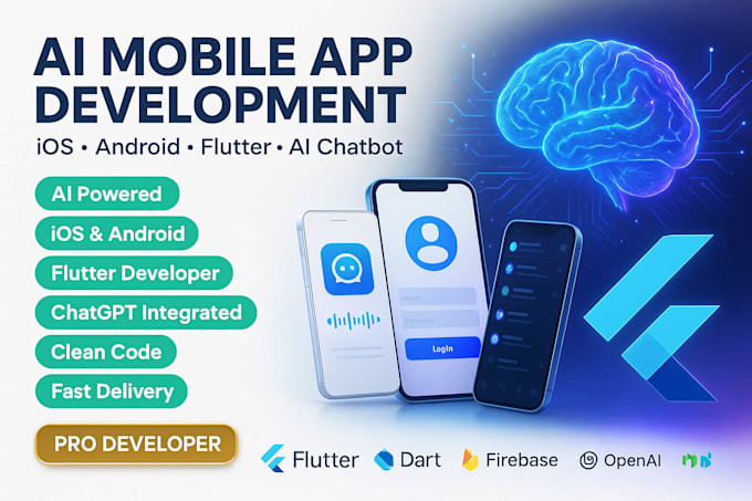 custom app development for ios app, android with ai chatbot as flutter developer
