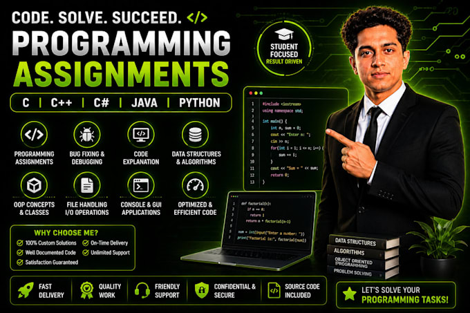 help with c, cpp, java, python and c sharp programming tasks