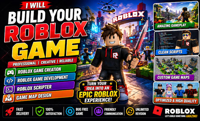 build roblox game creation, roblox game development, roblox scripter, game map