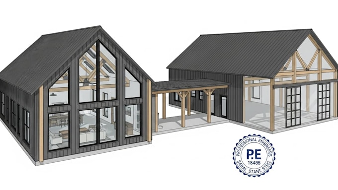 be your architect for barndominium pole barn  floor plan with stamp for approval