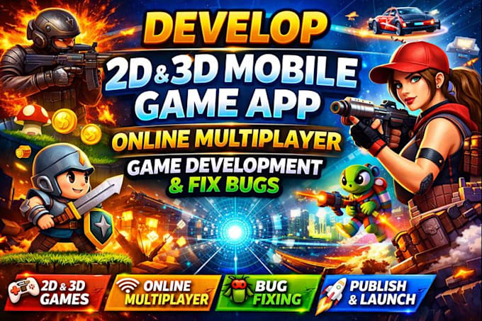 develop 2d,3d online multiplayer game for android ios pc and fix bugs in games
