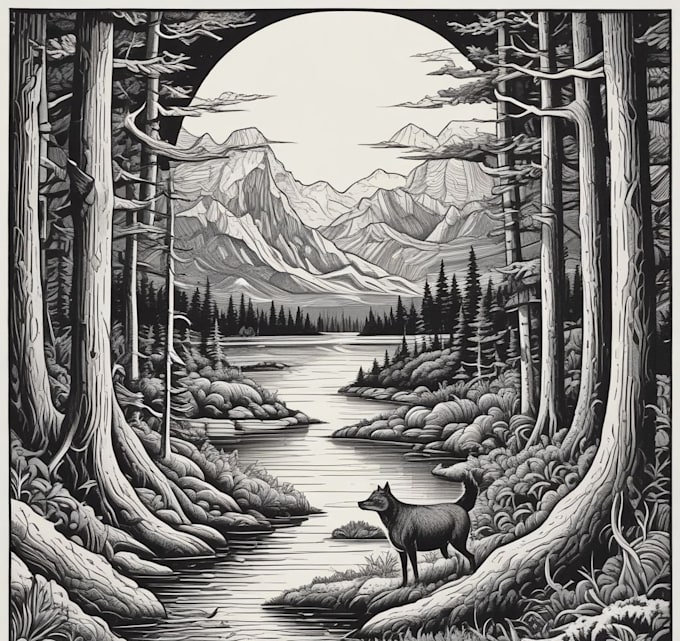 draw rustic, linocut, scratchboard retro vector