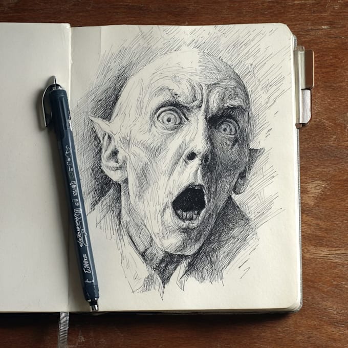 hand drawn horror illustrations in ink