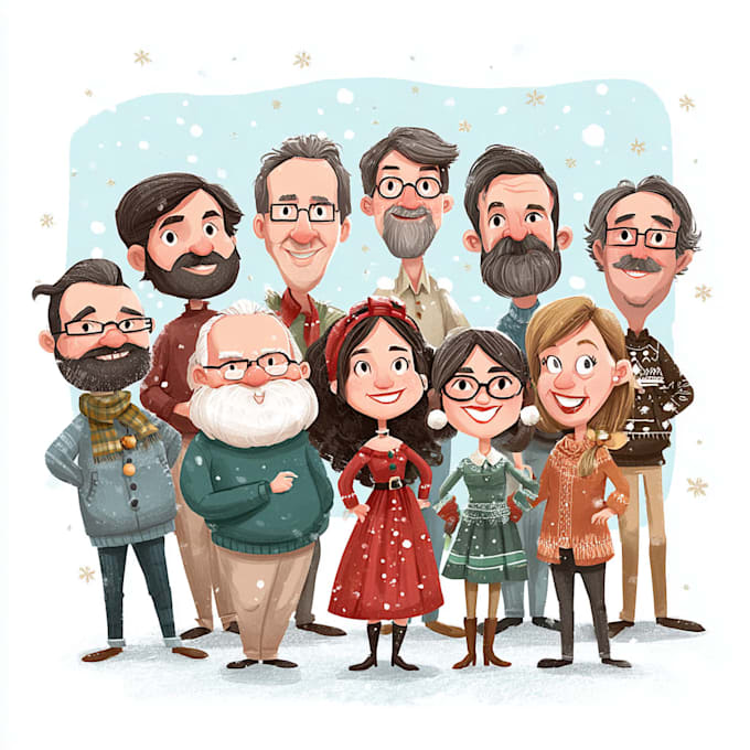 draw your office christmas card, holiday funny cartoon caricature card