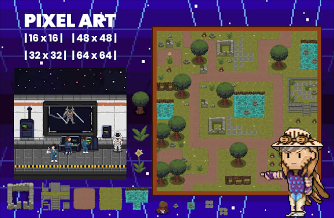 create pixel art tileset and assets for games or project