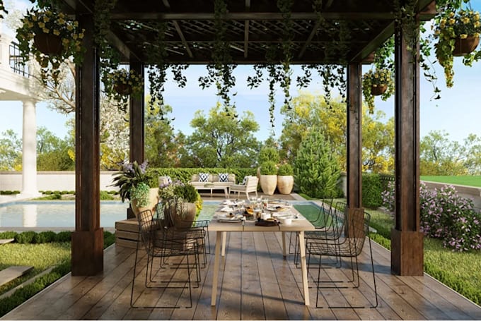 provide site plan for garden landscape,resort layout design,terrace pool render
